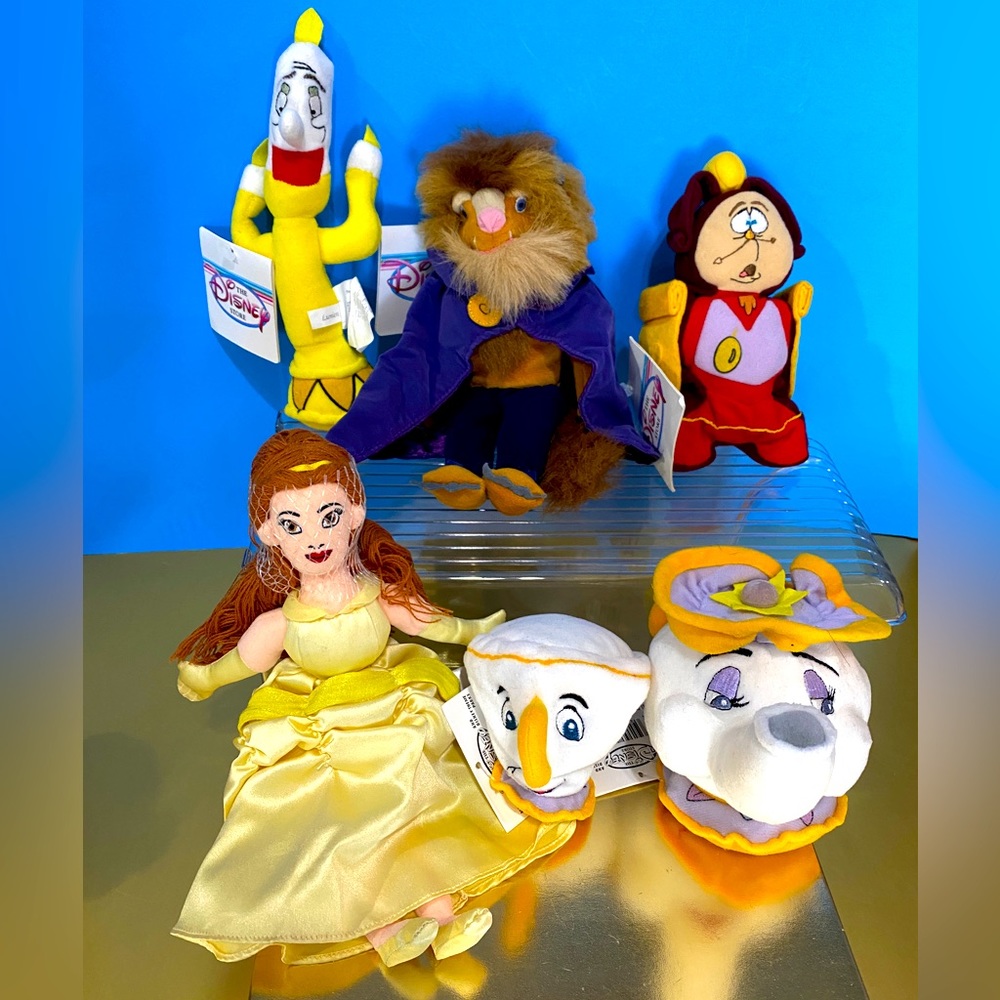 DISNEY EXCLUSIVE NWT VTG 90s BEAUTY AND THE BEAST BEAN BAG PLUSH COMPLETE SET/6